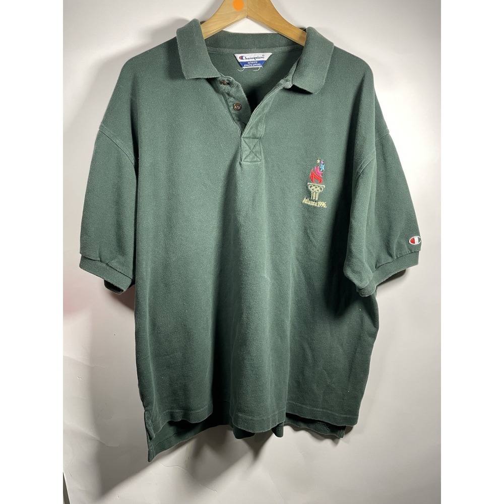 Atlanta Olympics 1996 Champion Polo Shirt Size 2XL Green Vintage Embroidered